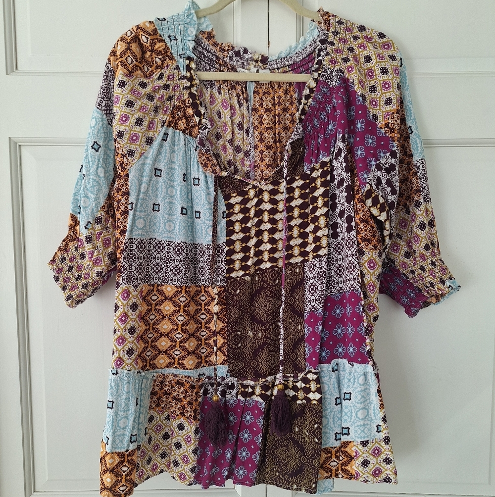 Cato colorful patchwork bohemian top
